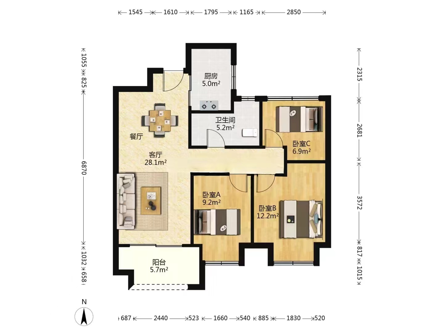 万科翡翠公园 3室2厅1卫 91m&sup2;