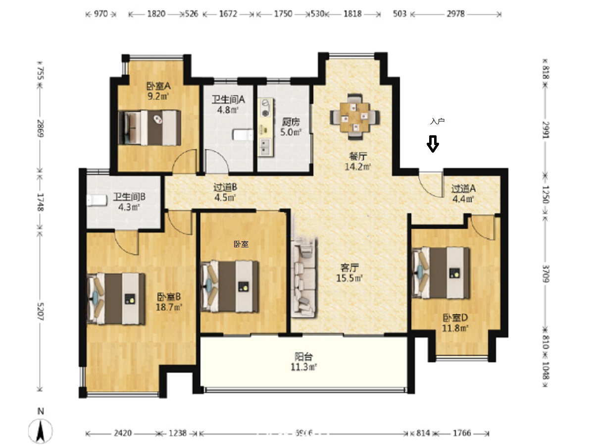 滨江道静园 4室2厅2卫 143m&sup2;