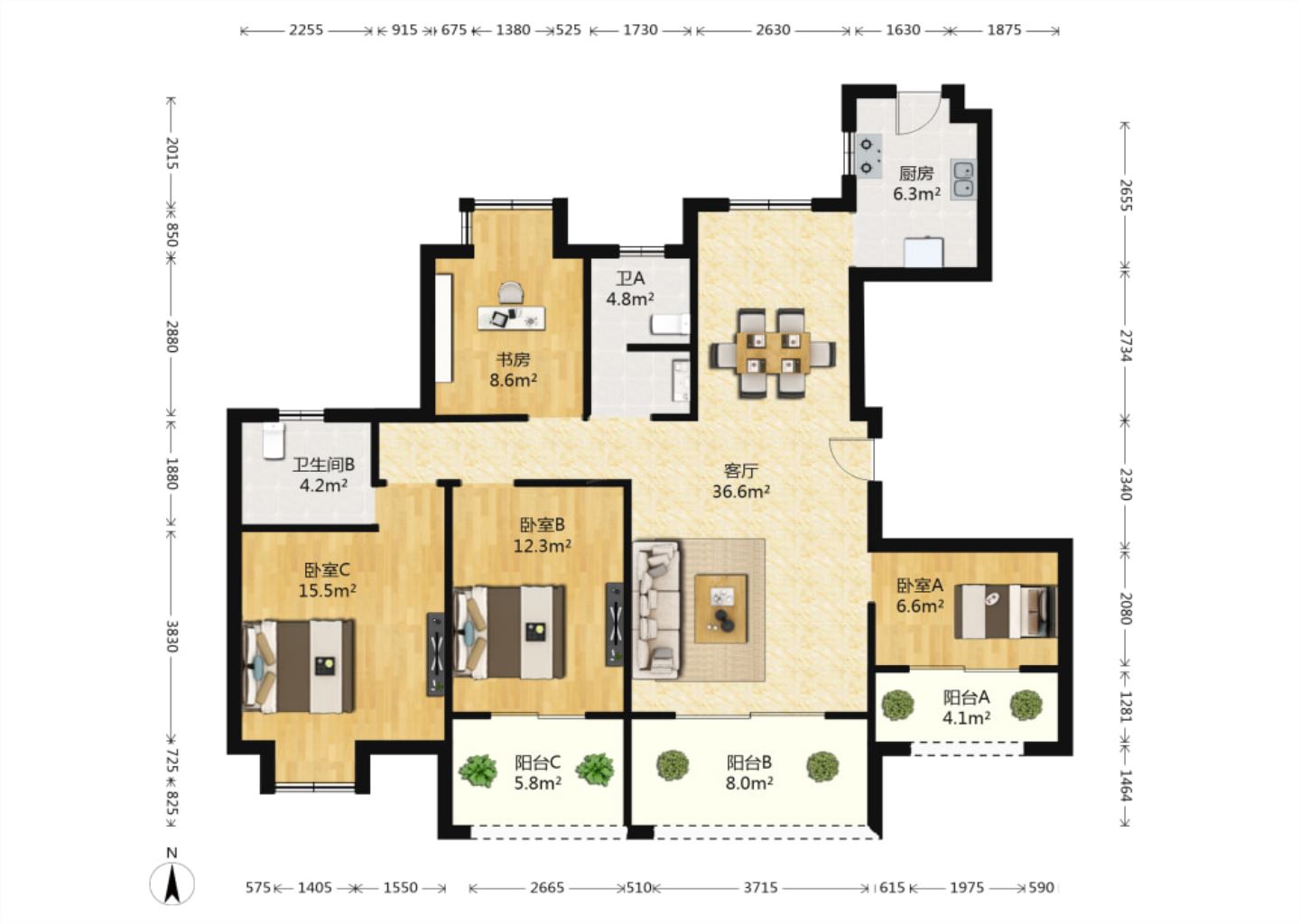 万达华府 4室2厅2卫 141m&sup2;