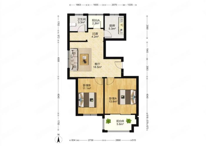 兴石花园 2室1厅1卫 83m&sup2;