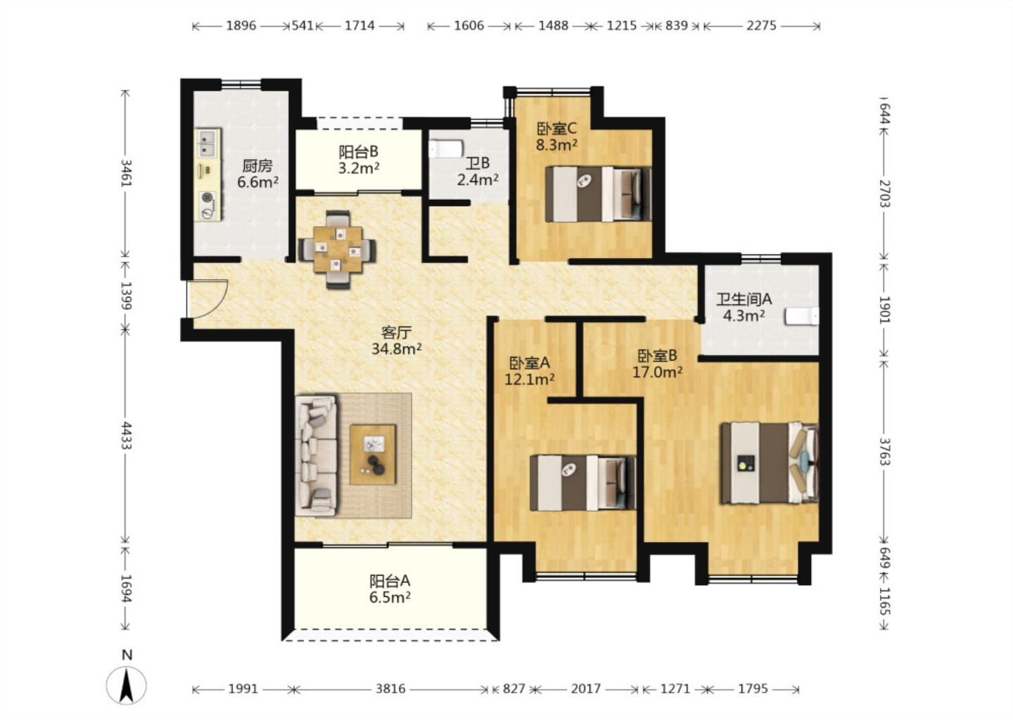 万达华府 3室2厅2卫 120m&sup2;