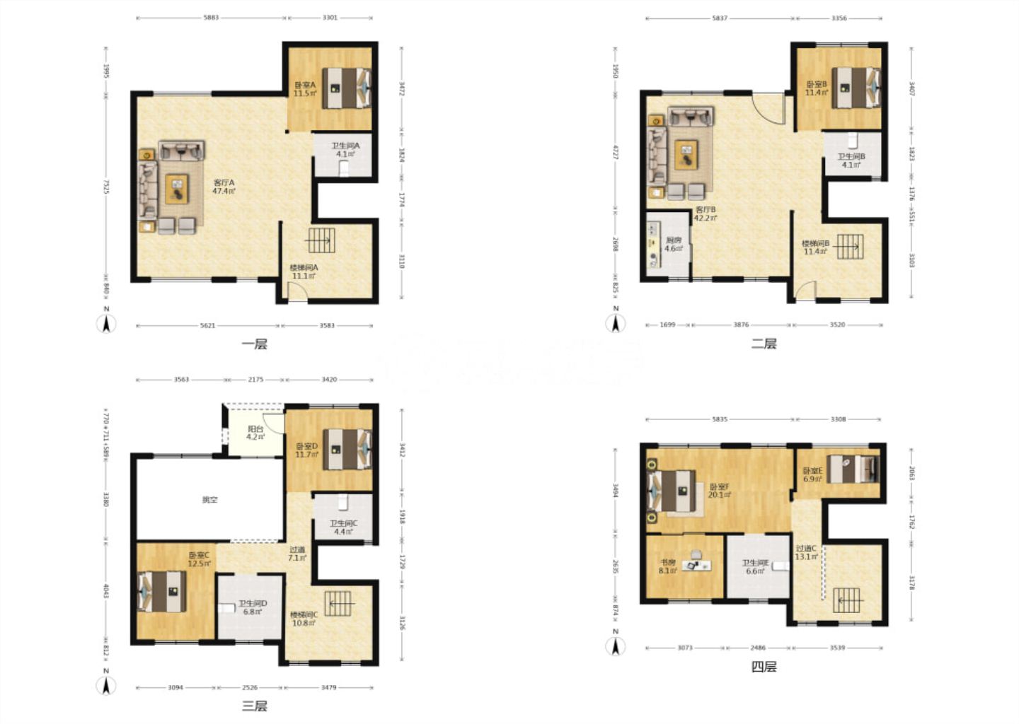 盛和九里香堤二期 4室2厅3卫 295.00m&sup2;