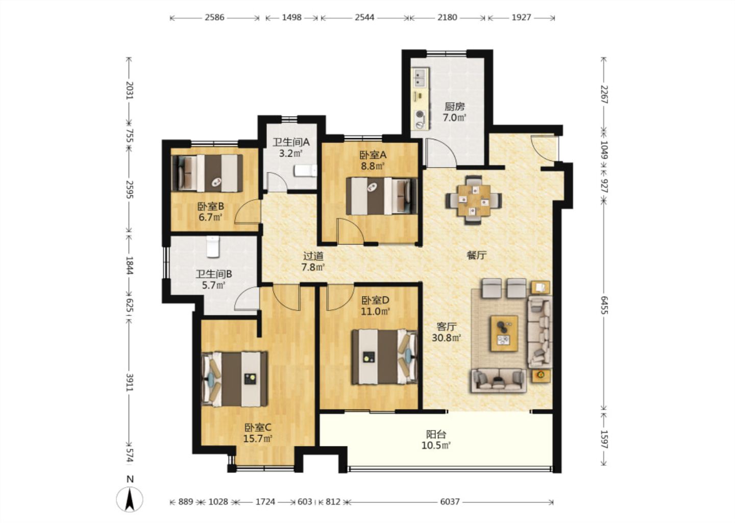 华润悦锦湾 4室2厅2卫 144m&sup2;