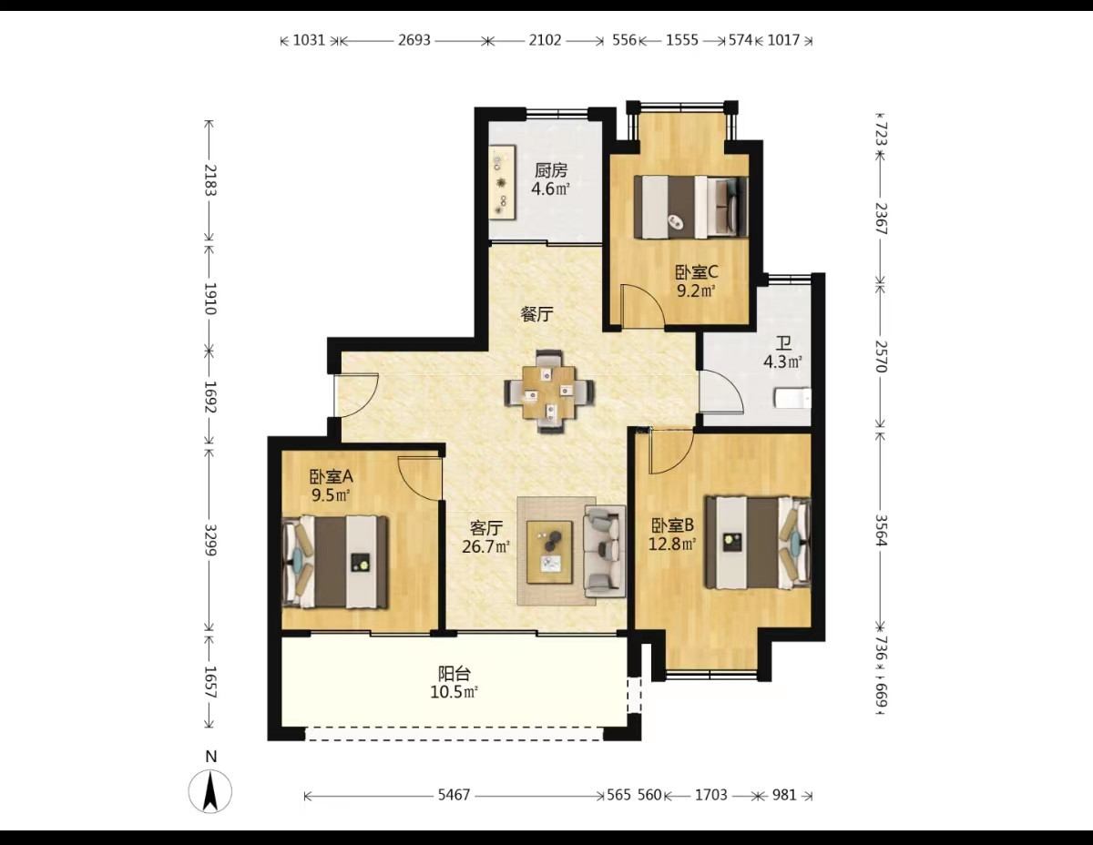 远创宸樾 3室2厅1卫 99.6m&sup2;