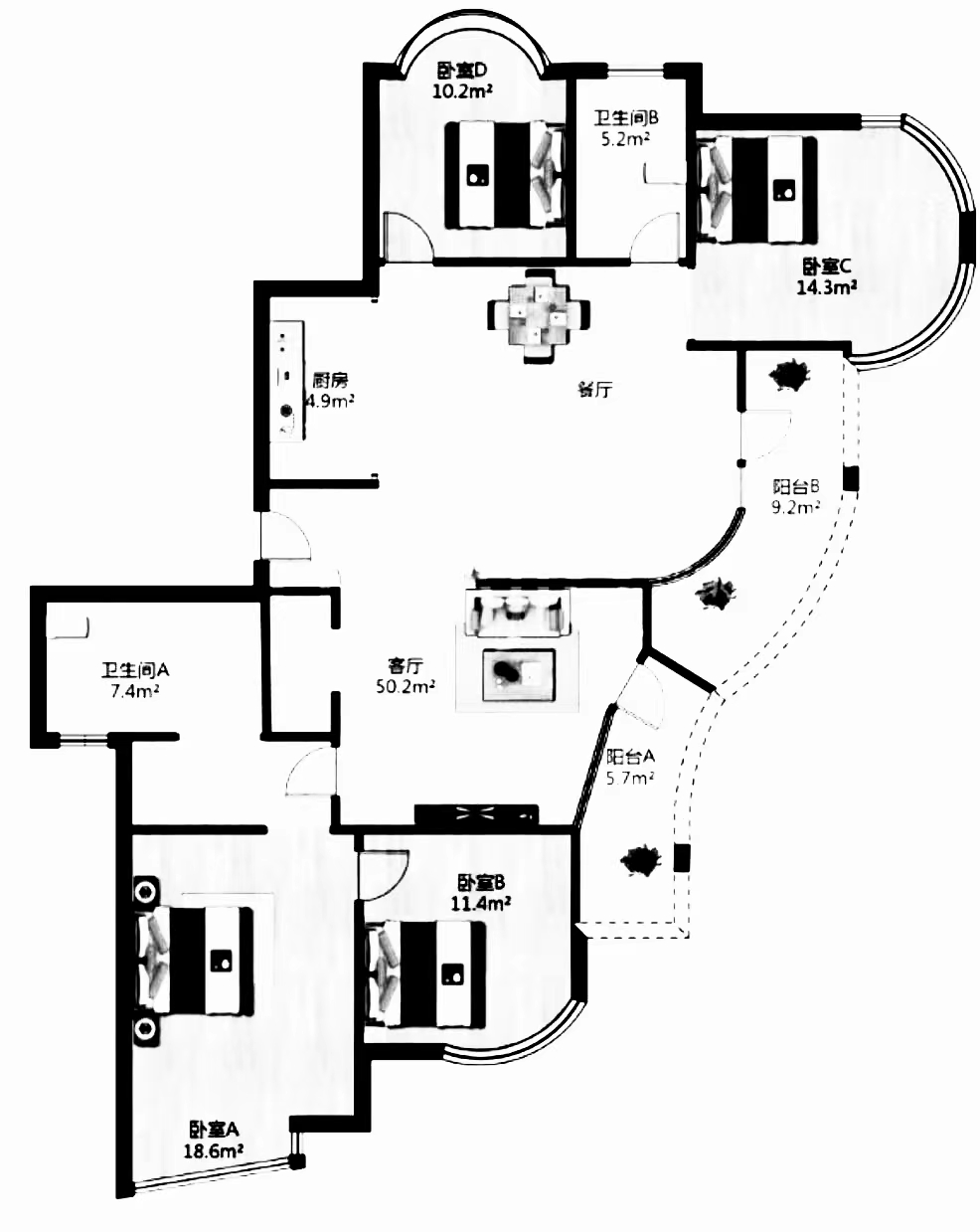 绿城玉兰公寓 4室2厅2卫 177.80m&sup2;