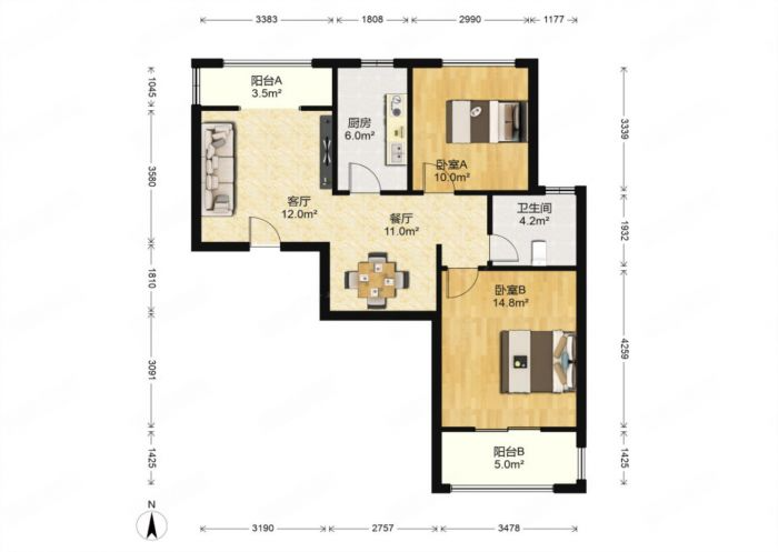 高迪晶城 2室2厅1卫 93m&sup2;