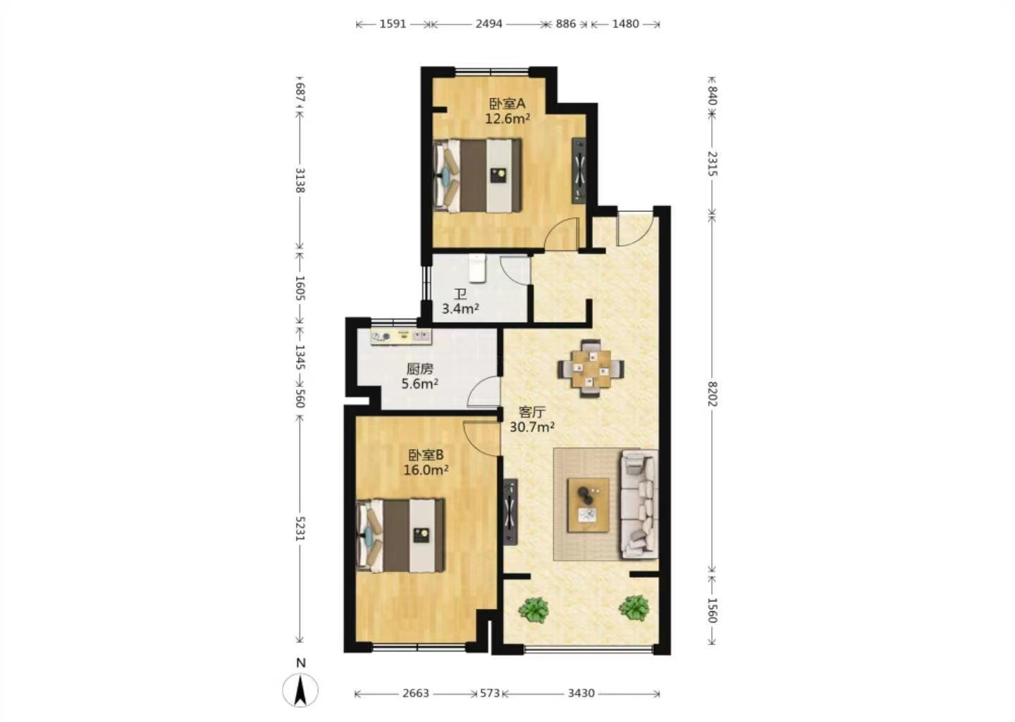 和融&bull;优山美地名邸 2室2厅1卫 88m&sup2;