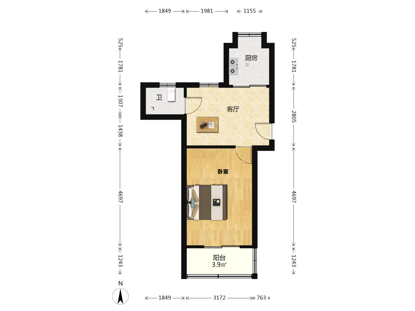 虹桥新村(朝霞路) 1室1厅1卫 44m&sup2;