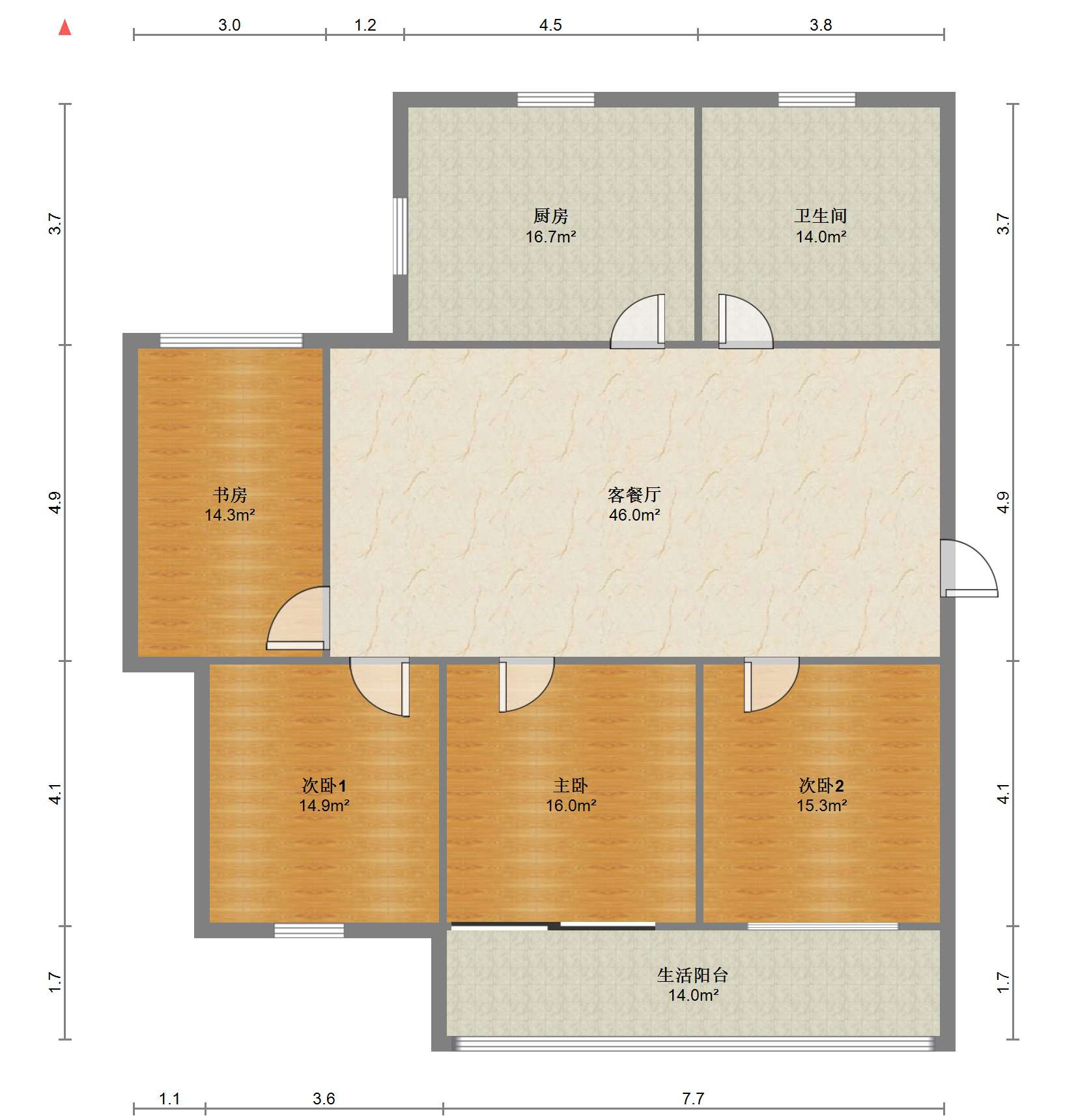 南川园新村 4室5厅1卫 89.00m&sup2;