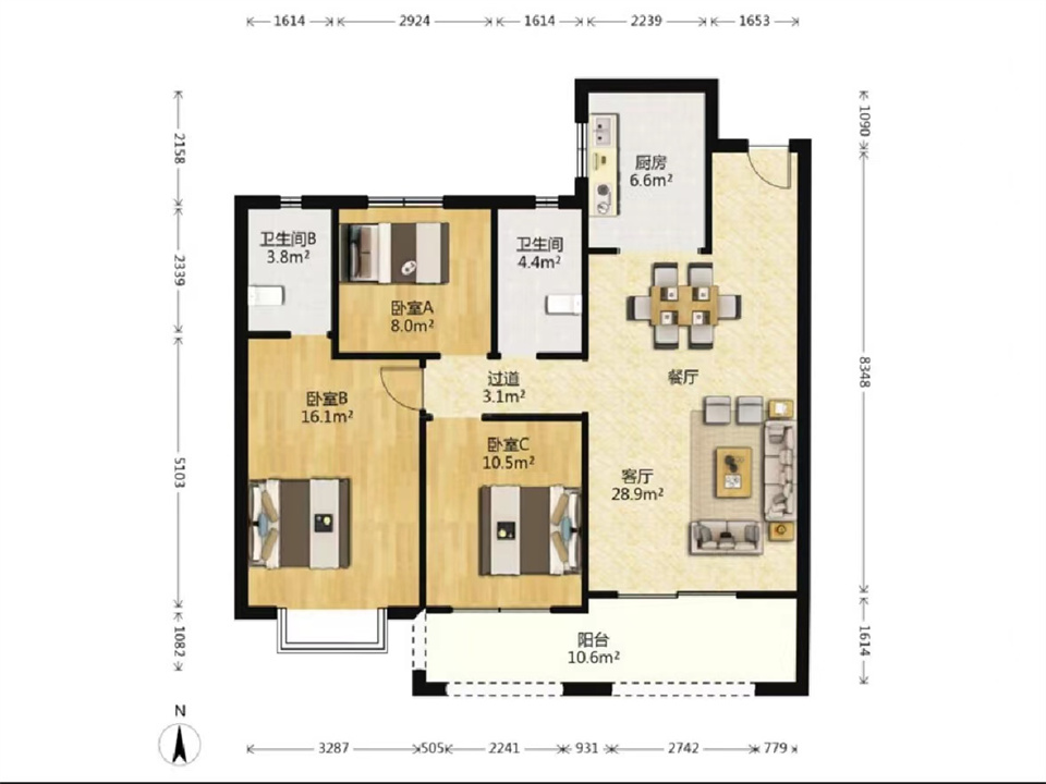 华强城 3室2厅2卫 123m&sup2;