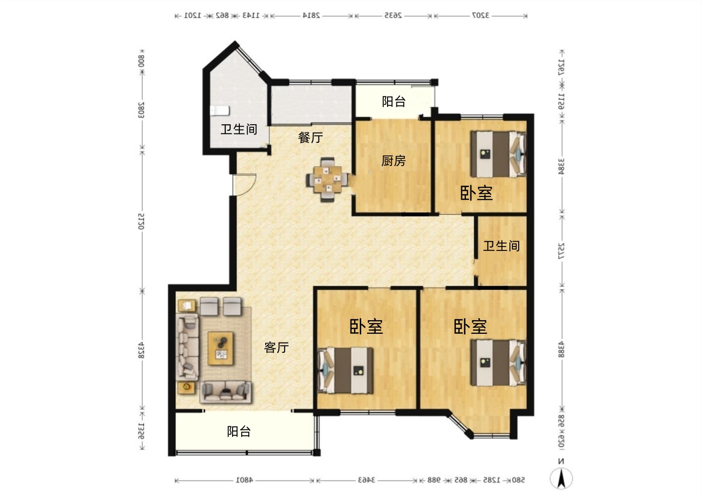 兆丰嘉园 4室2厅2卫 163.00m&sup2;