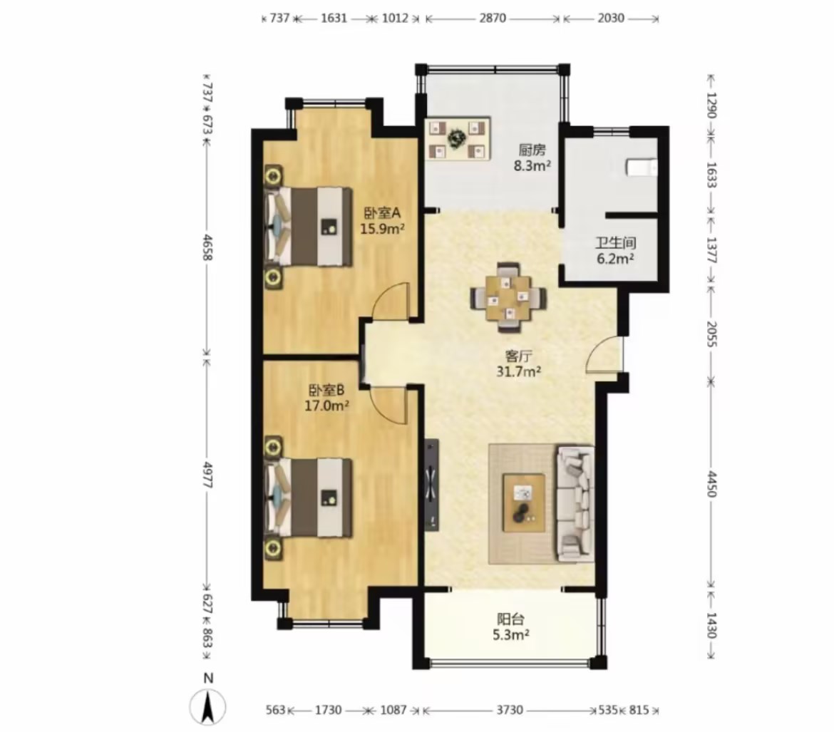 融悦华庭 2室2厅1卫 115.00m&sup2;
