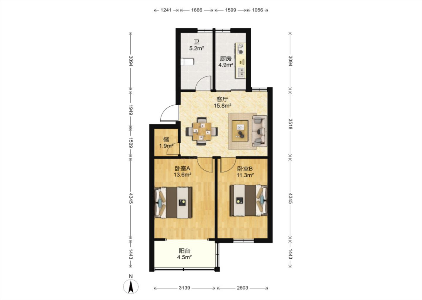 怡居苑 2室1厅1卫 69m&sup2;