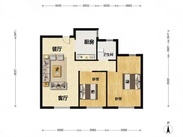 中南世纪花城三期 2室2厅1卫 110m&sup2;