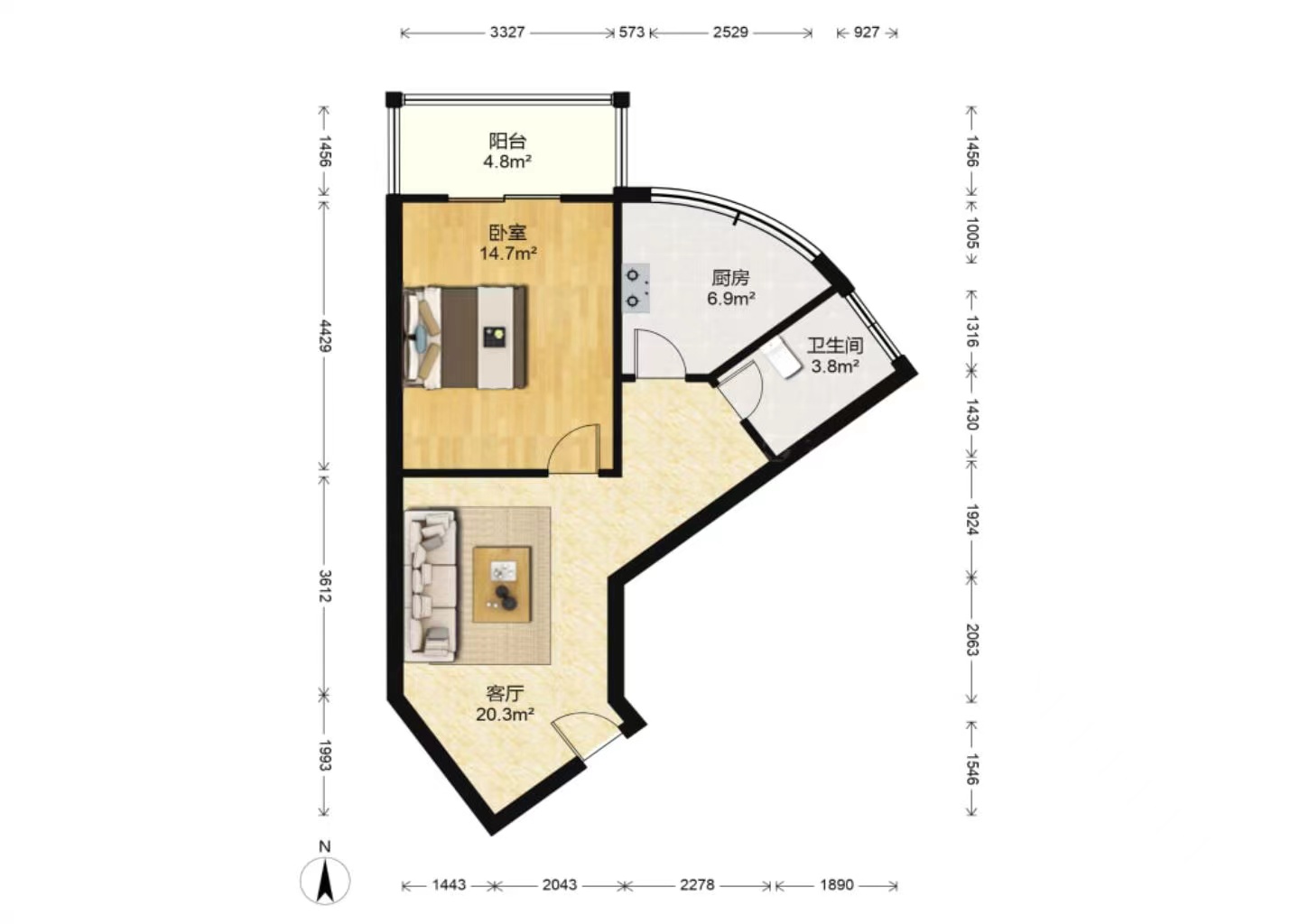 佳利秀水公寓 2室2厅1卫 63m&sup2;