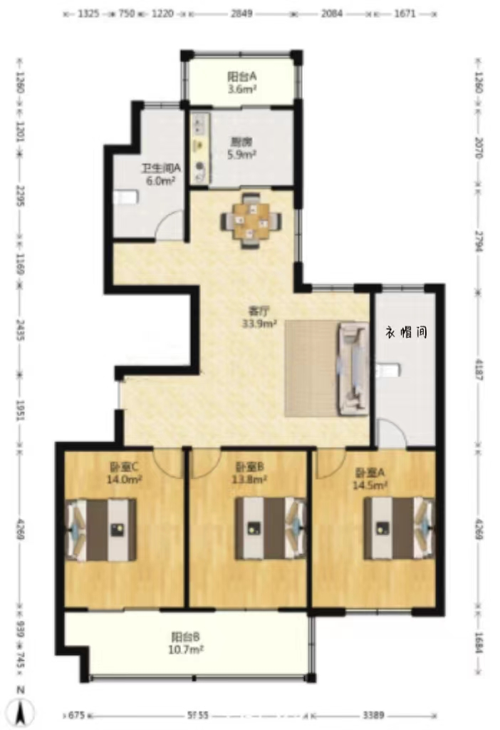 盛唐公寓 3室2厅2卫 144.00m&sup2;