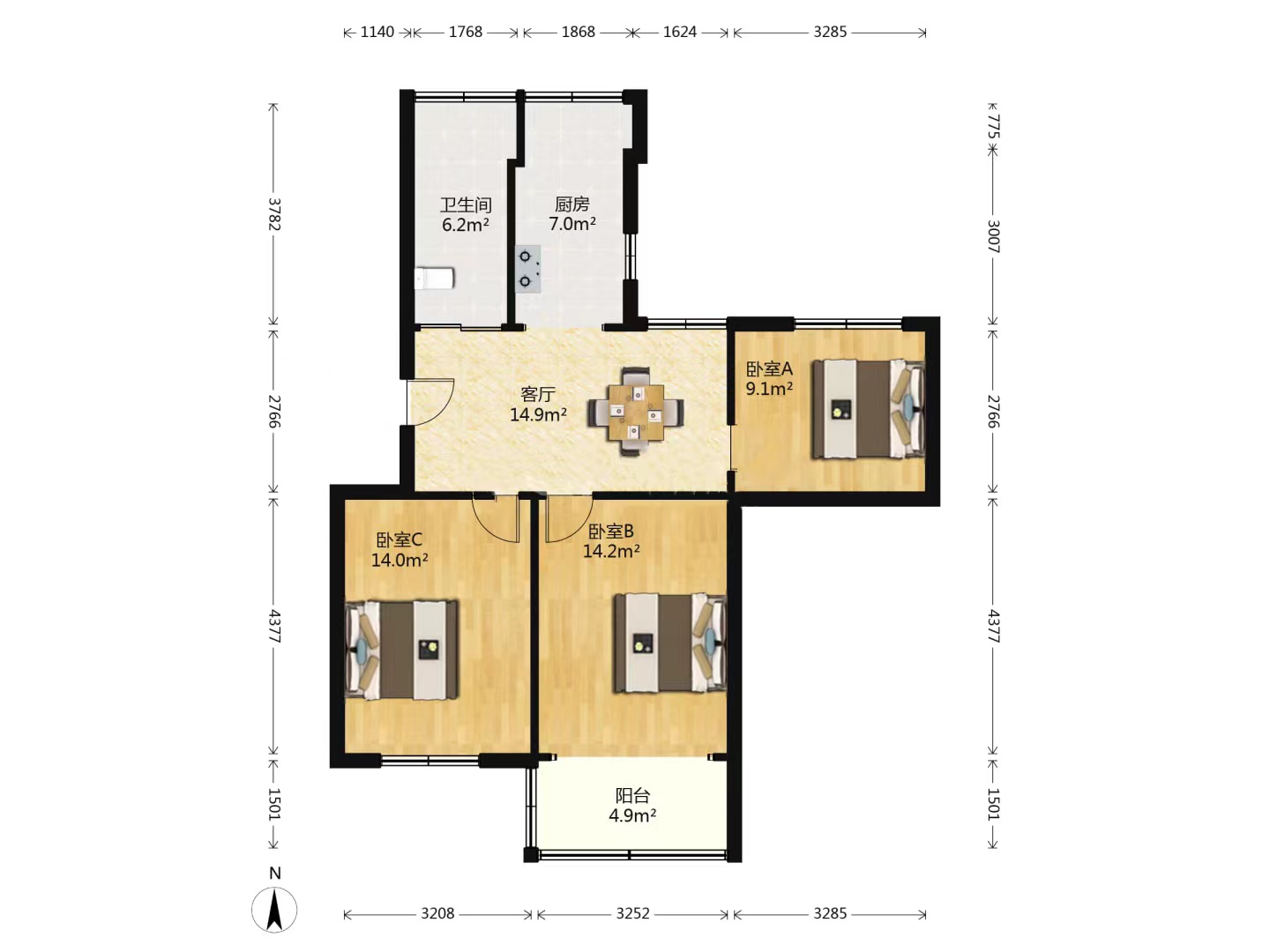 北濠桥东村 3室1厅1卫 86.09m&sup2;