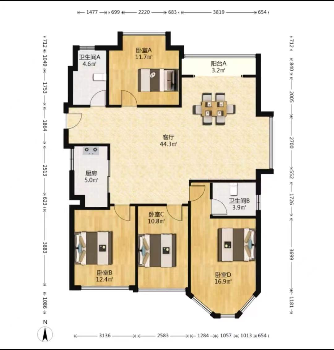 中南世纪花城二期 4室2厅2卫 137m&sup2;