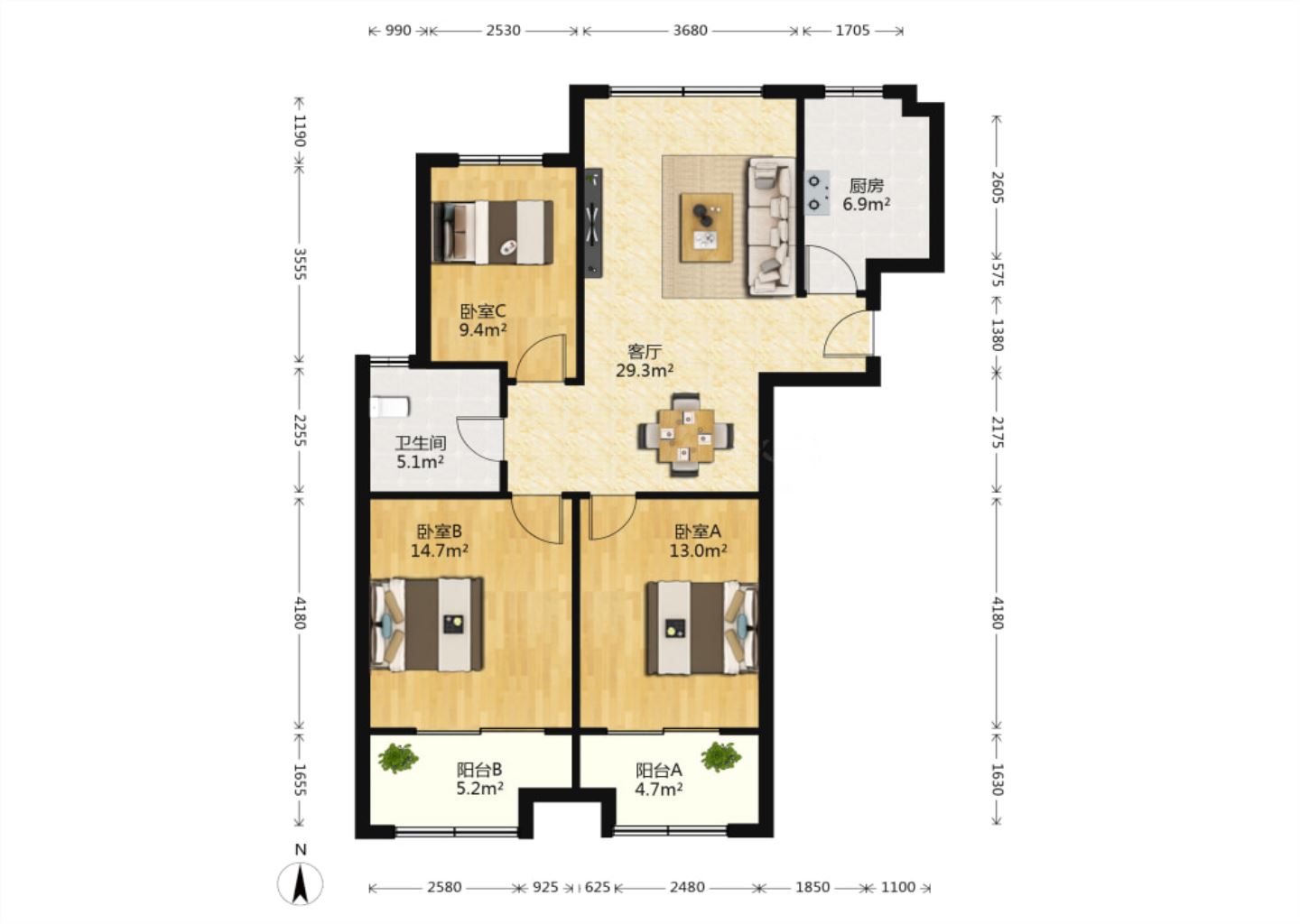 世濠花园 3室1厅1卫 97m&sup2;