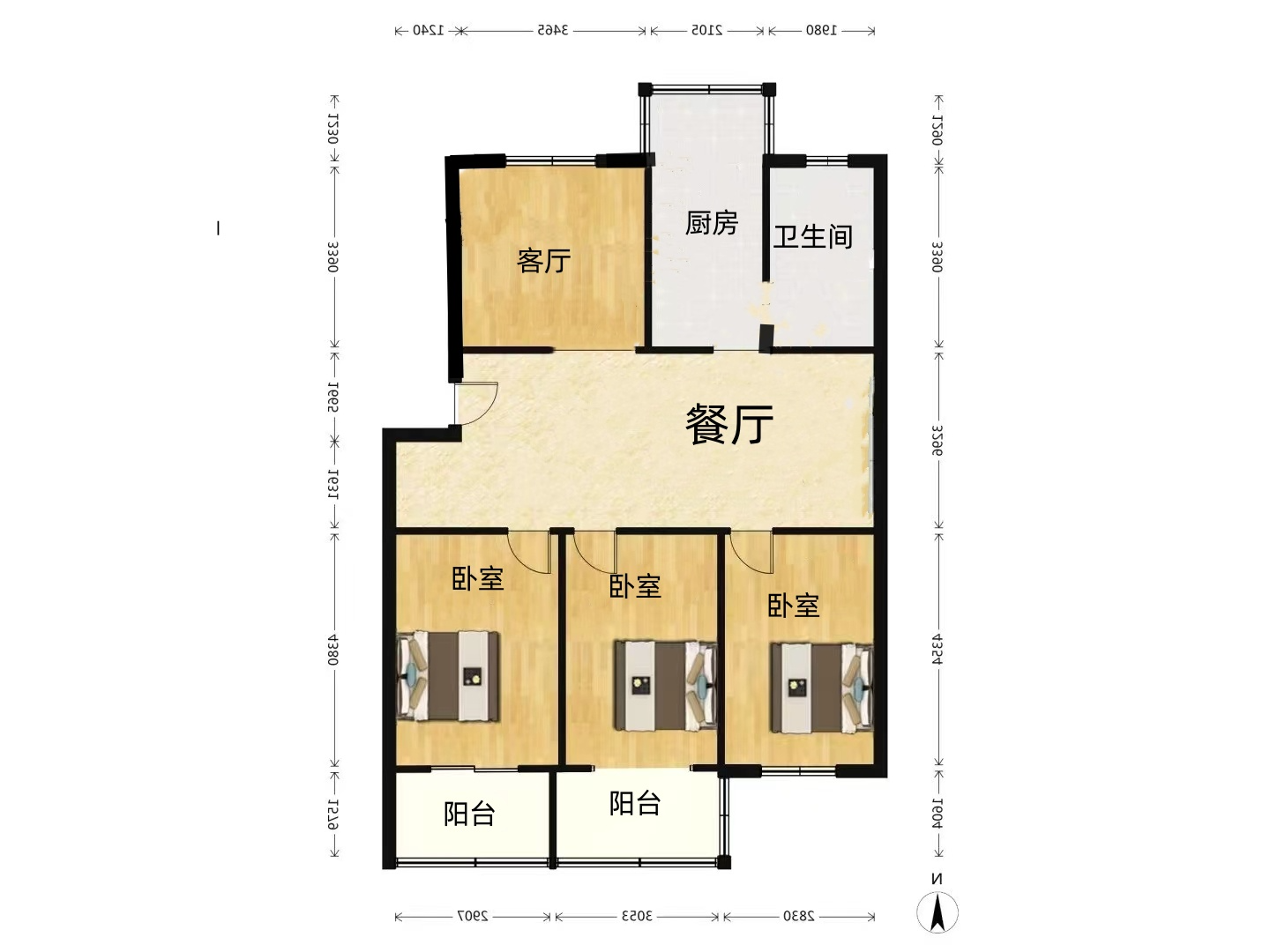 五山新苑 3室2厅1卫 117.34m&sup2;