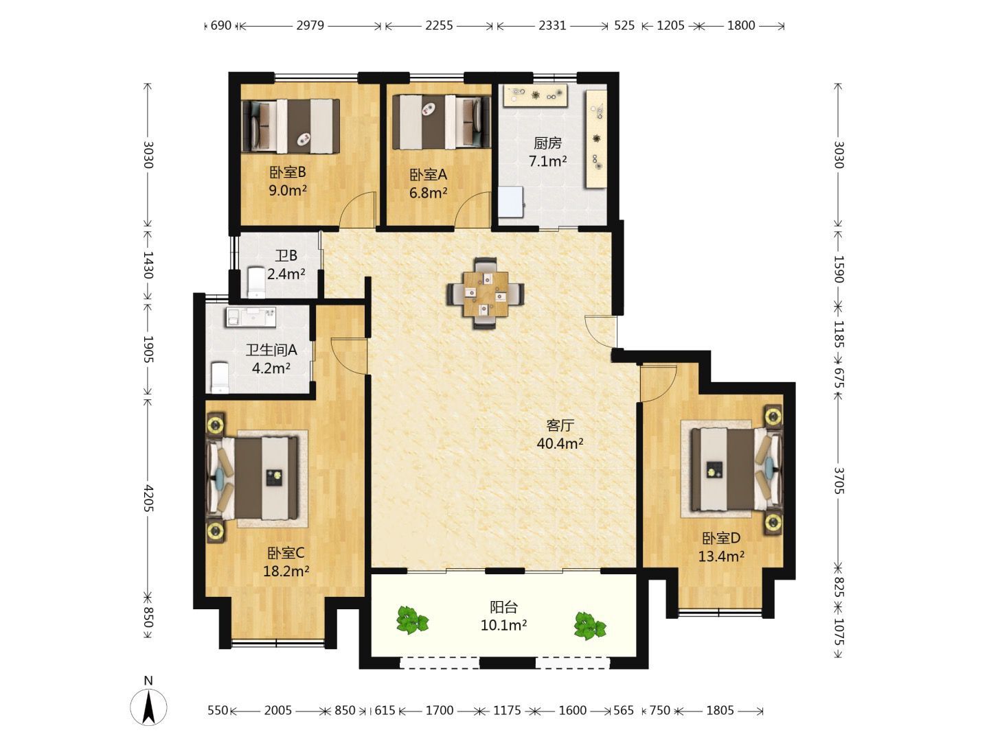 九玺台 4室2厅2卫 143m&sup2;