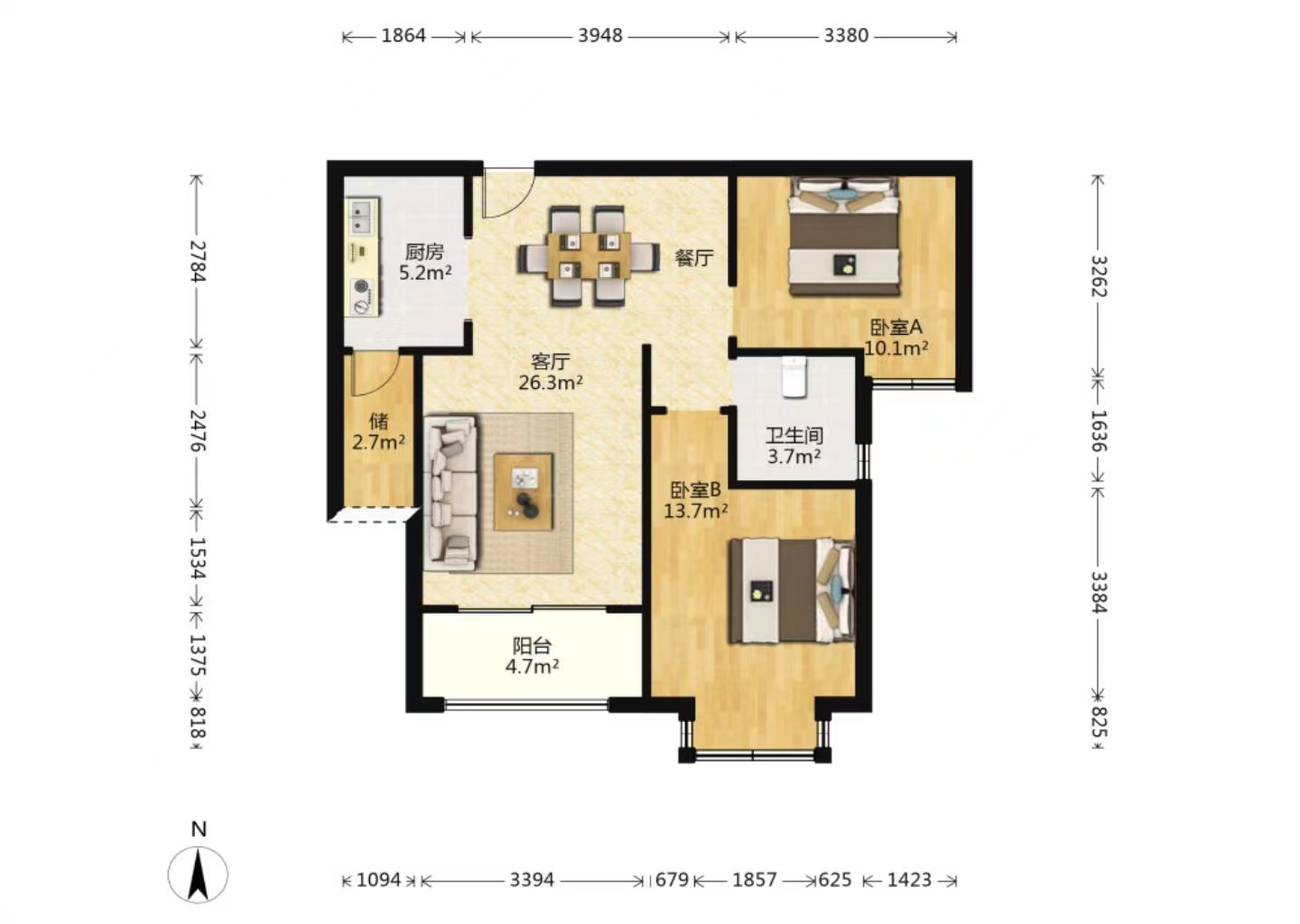 华强城 2室1厅1卫 86m&sup2;