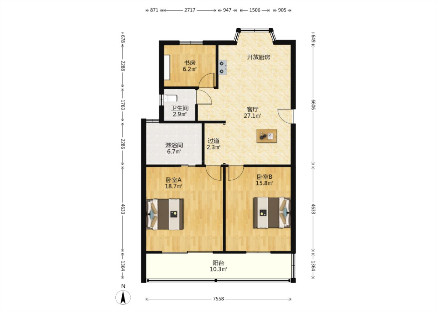 紫竹苑 3室1厅1卫 103.95m&sup2;