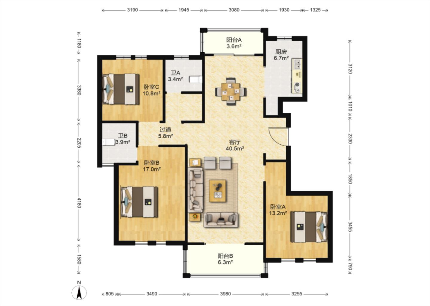 中港城皇家公寓 3室2厅2卫 141m&sup2;