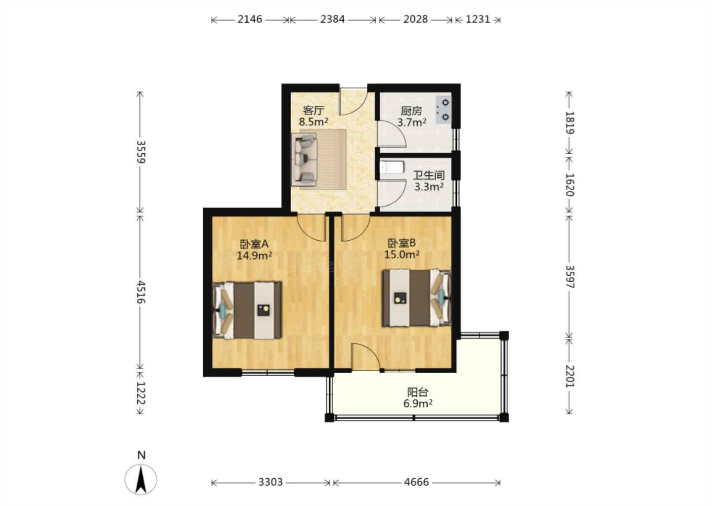 易家桥新村 2室1厅1卫 63m&sup2;