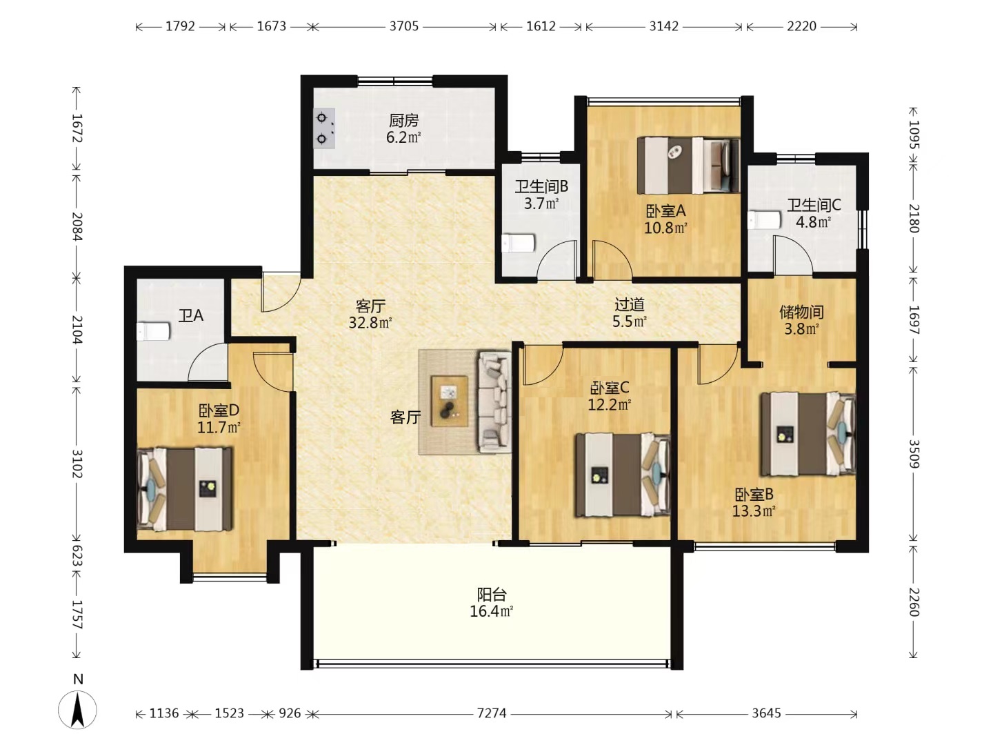 远创东樾 4室2厅3卫 154.66m&sup2;