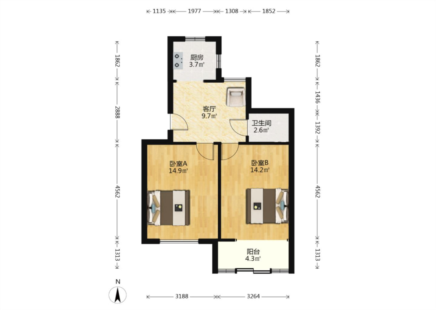 虹桥新村(朝霞路) 2室1厅1卫 63m&sup2;
