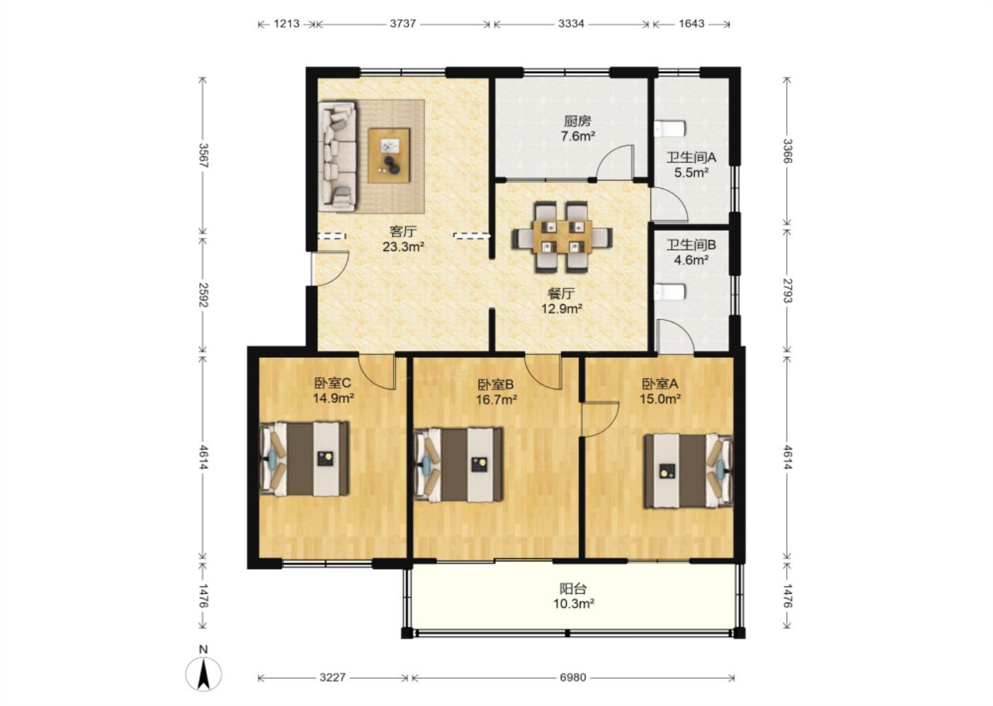 光明南村 3室2厅2卫 130.7m&sup2;