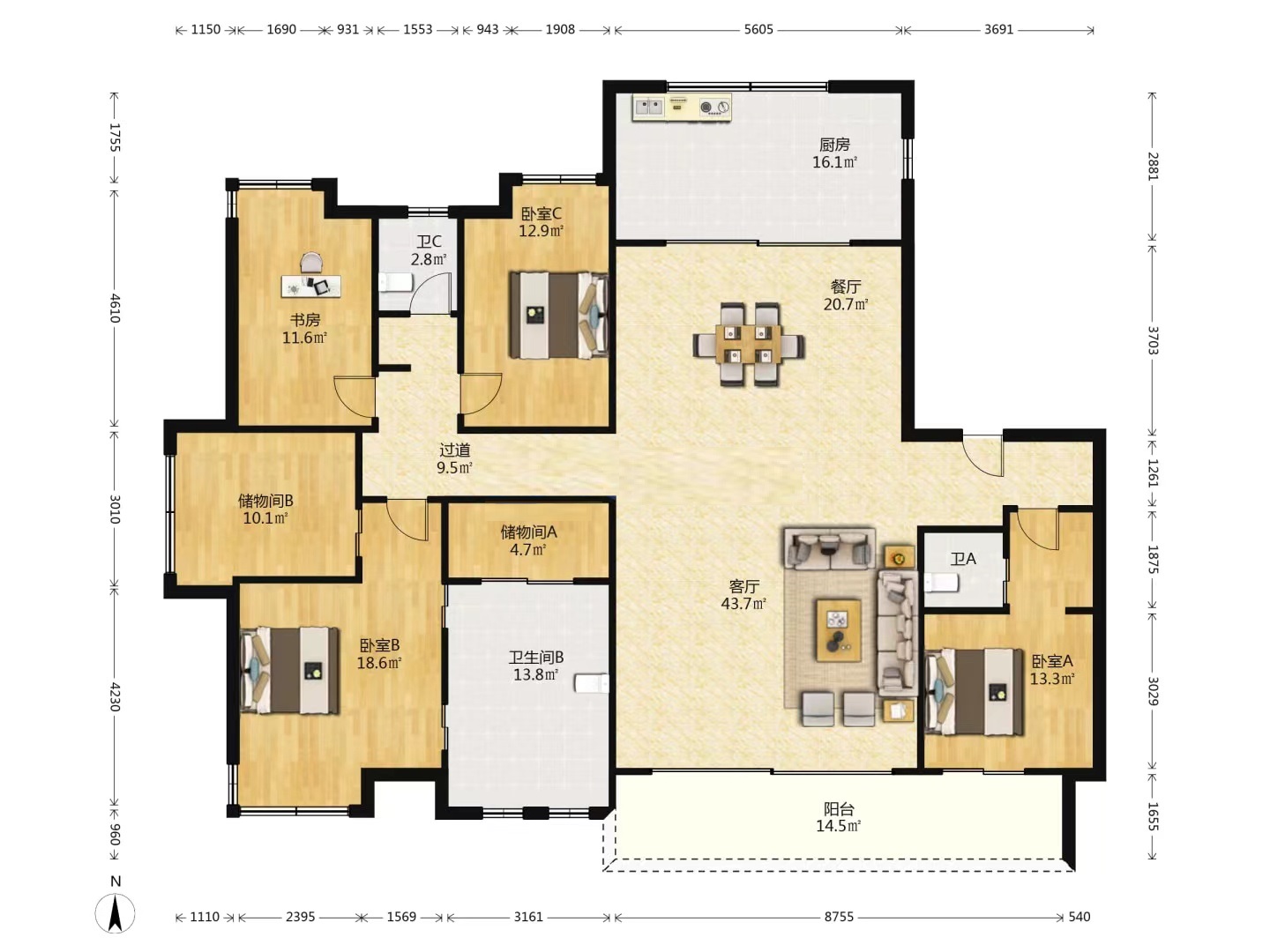 万科方圆 4室2厅3卫 230.72m&sup2;