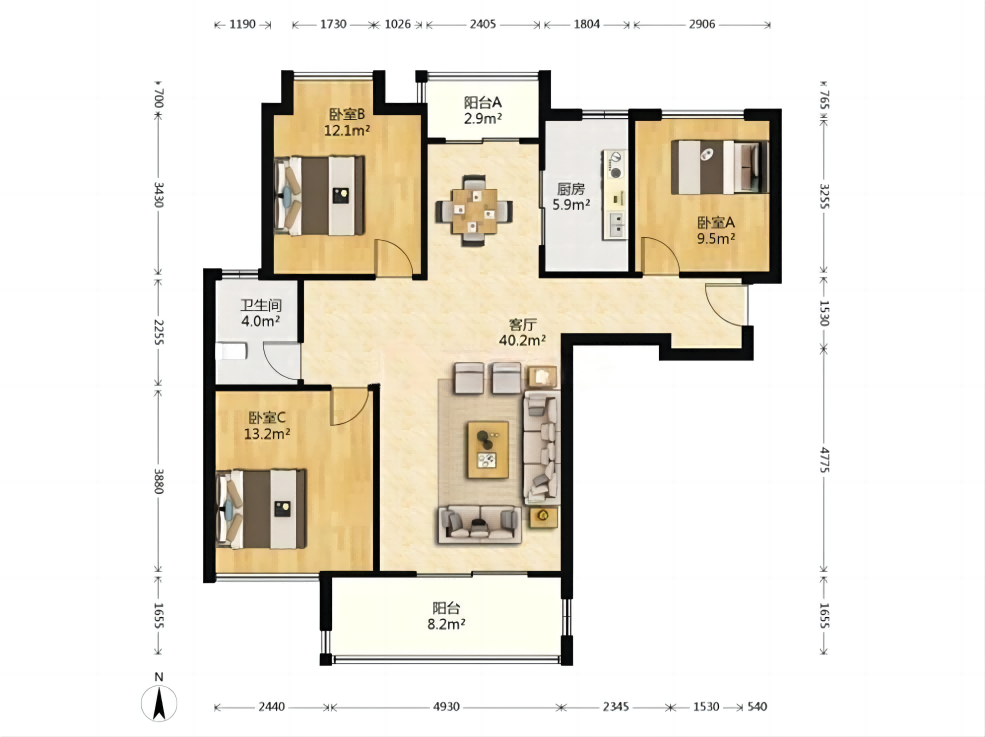 光明幸福天地 3室2厅2卫 117.00m&sup2;