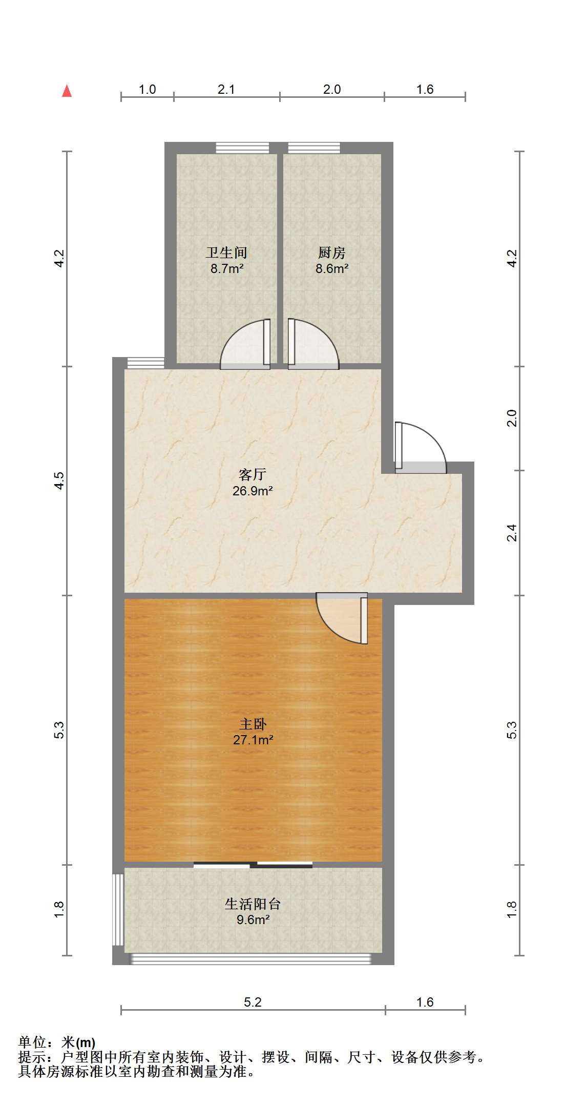 北山花苑 1室1厅1卫 68m²