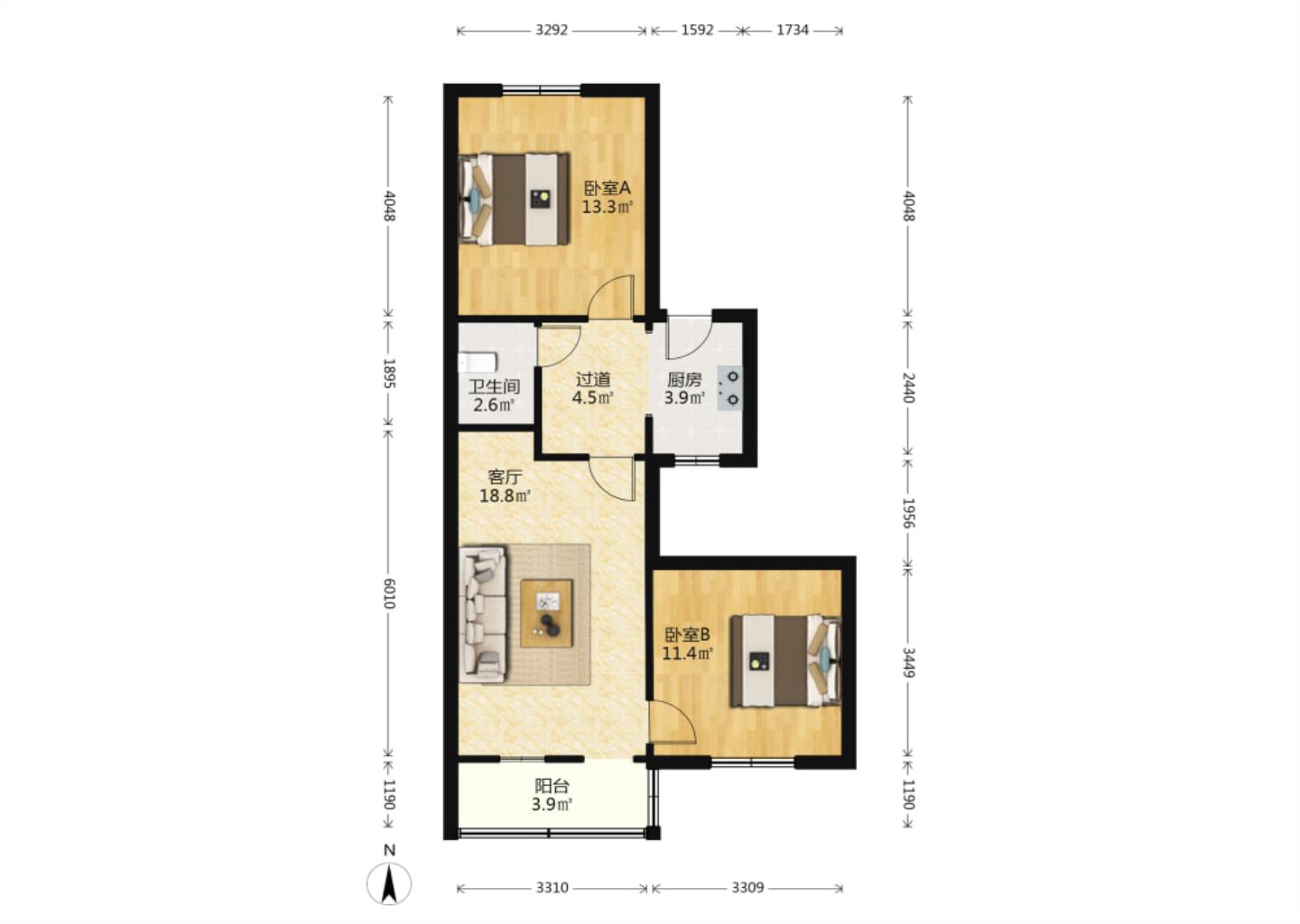 青年西路12号 2室1厅1卫 73m&sup2;