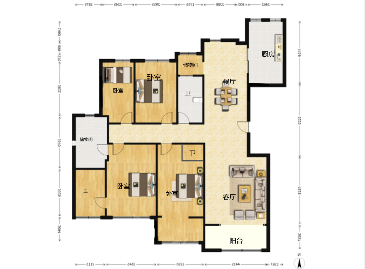 星光耀广场 4室2厅2卫 188.00m&sup2;