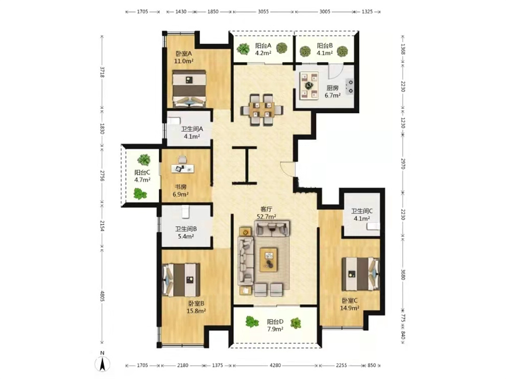 吴中豪景华庭 4室2厅3卫 180m&sup2;