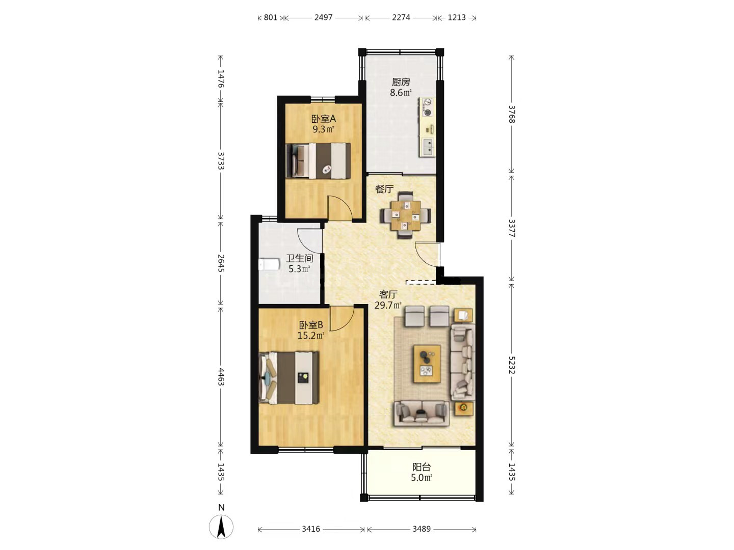 东城花园 2室2厅1卫 87.17m&sup2;