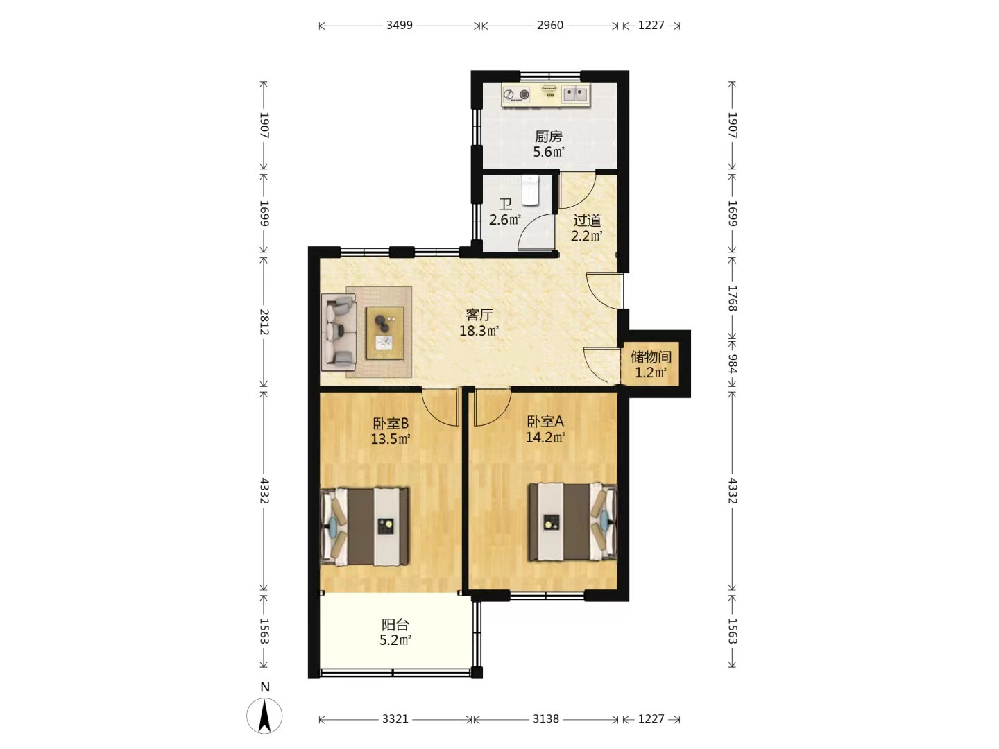 新建路新村（新建花苑） 2室1厅1卫 73.96m&sup2;