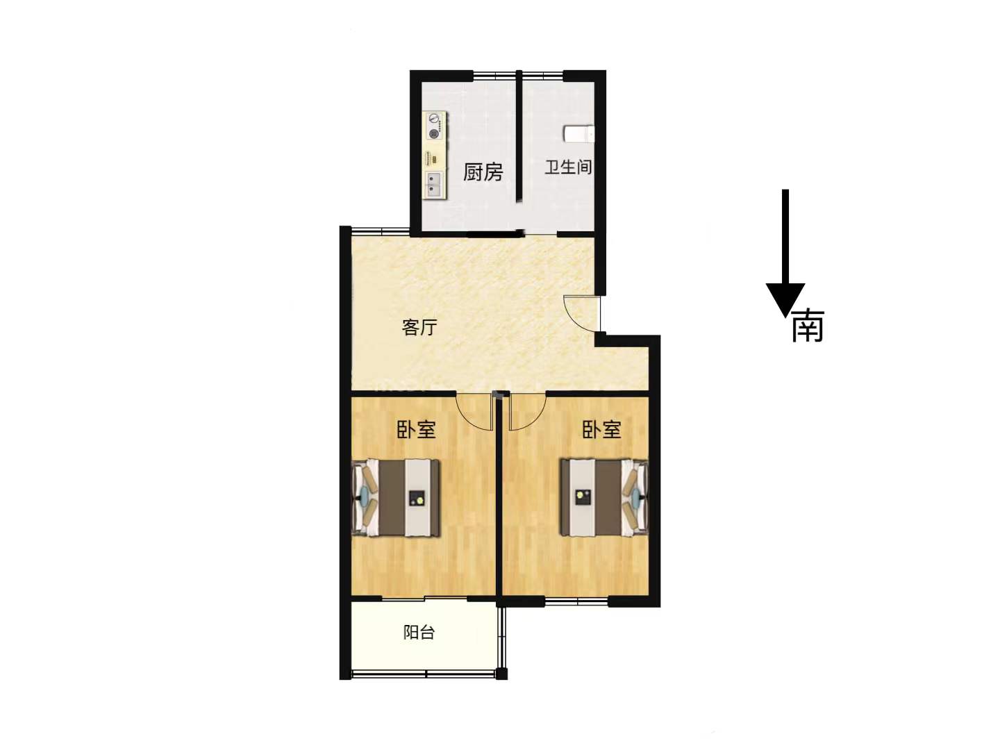 光明南村 2室2厅1卫 80.00m&sup2;