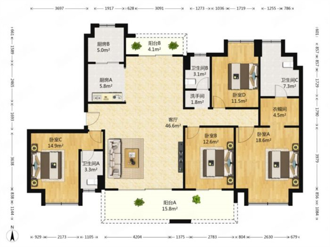 碧桂园时代悦城 4室2厅3卫 190m&sup2;