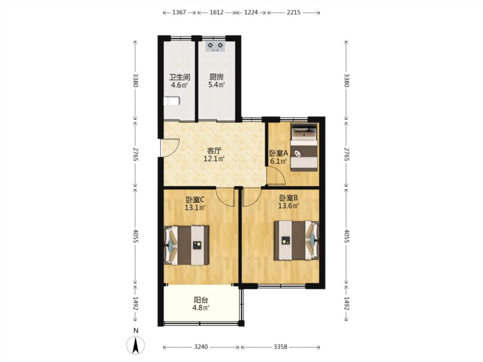 文峰花苑 3室1厅1卫 73.65m&sup2;