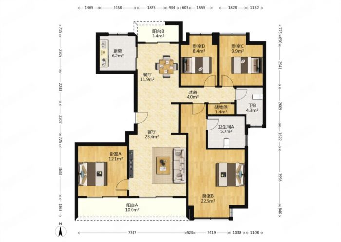 绿城沁园 4室2厅2卫 143m²