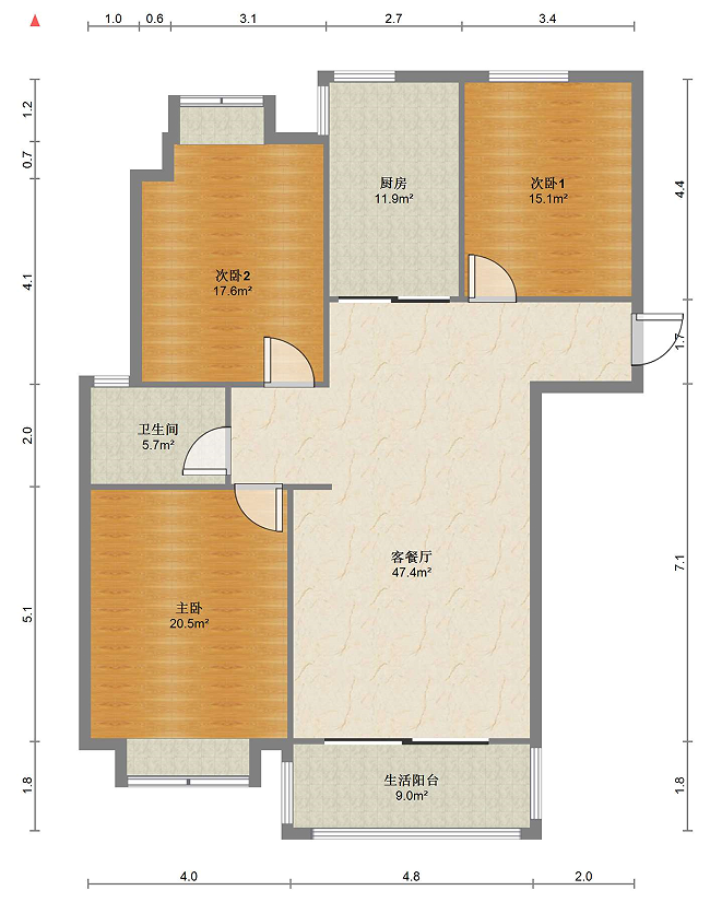 盛鑫&middot;城东雅苑 3室2厅2卫 108m&sup2;