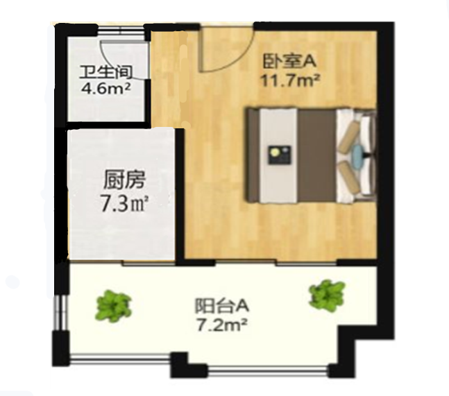 兴石花园 1室1厅1卫 60m&sup2;
