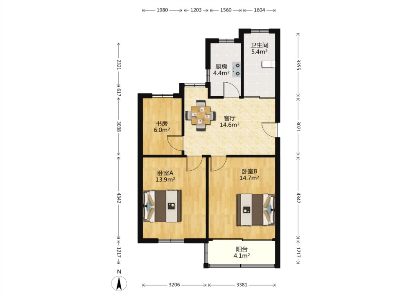 姚港路31号 3室1厅1卫 83m&sup2;