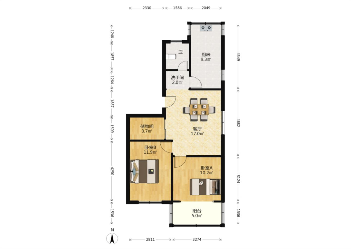 南通东苑小区 2室1厅1卫 71m&sup2;