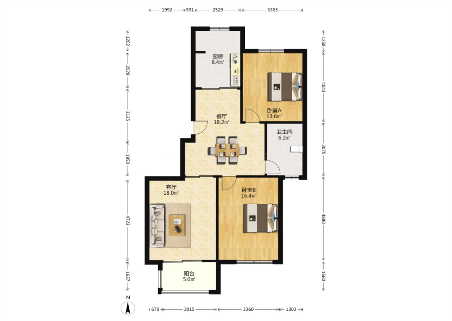 永兴福里南区 2室2厅1卫 118.25m&sup2;