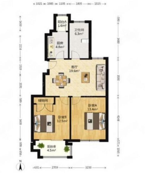 观河华府 2室1厅1卫 80.00m&sup2;